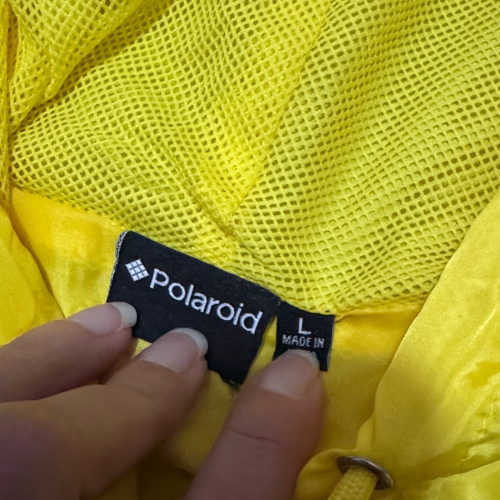 Wmns-L-Polaroid Windbreaker-Yellow Multi Color Stripe-Pockets-Drawstring Waist - Picture 12 of 15